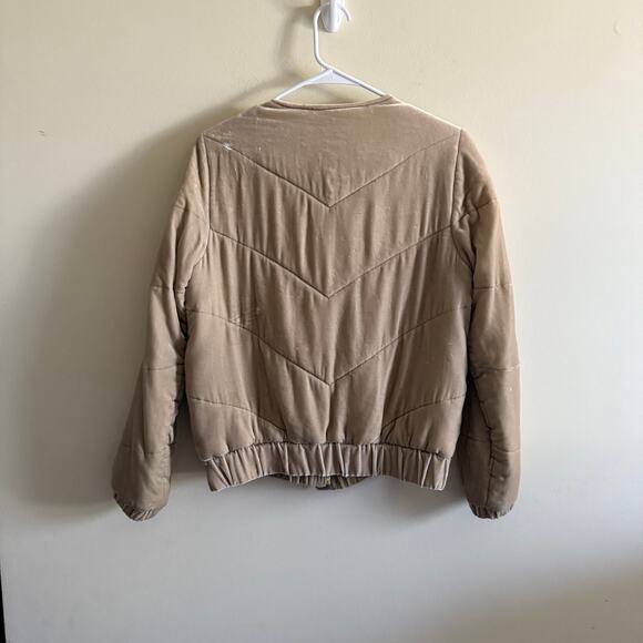 SEZANE Velvet Quilted Jacket Coat Puffer Bomber Size 36 Beige Tan Small US 4 - Picture 4 of 5